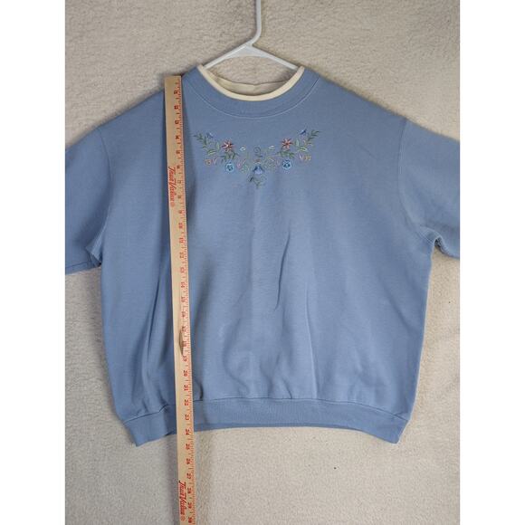 Vintage Top Stitch Sweatshirt Womens XL Blue Floral Cottagecore Embroidered - Picture 6 of 16